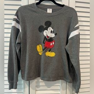 Disney Mickey Mouse Sweatshirt Womens Large Cropped Gray